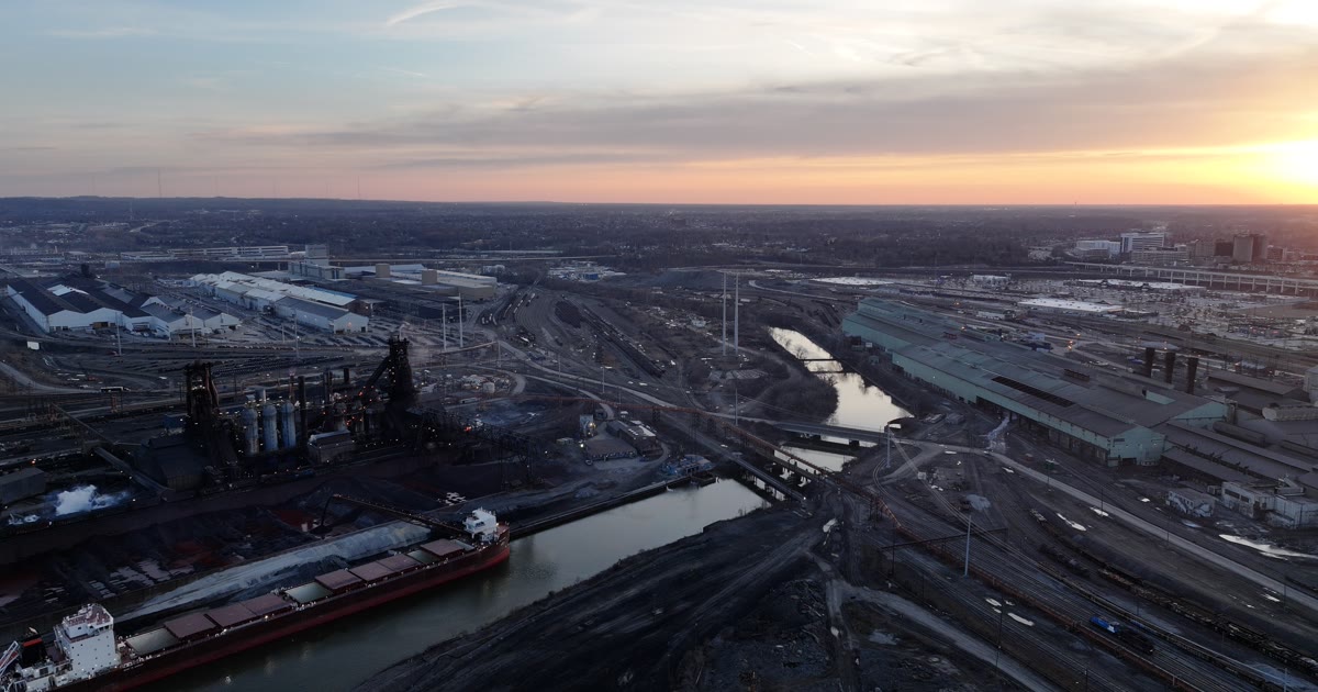 Cleveland-Cliffs steel mill in Cleveland, Ohio at sunset
