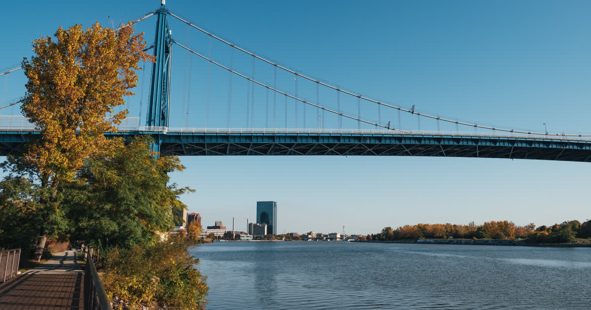Anthony Wayne Bridge and Toledo skyline over the Maumee River