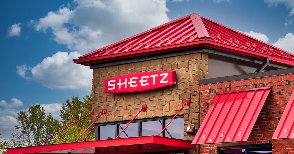 Sheetz convenience store storefront with red roof and sign