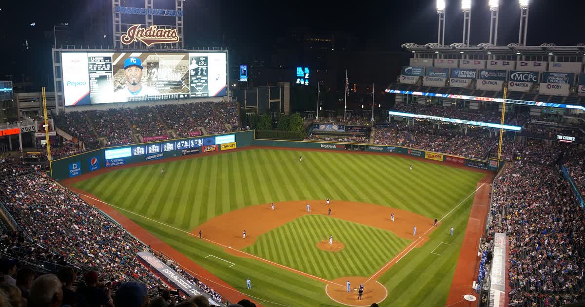 Progressive Field in Cleveland at night