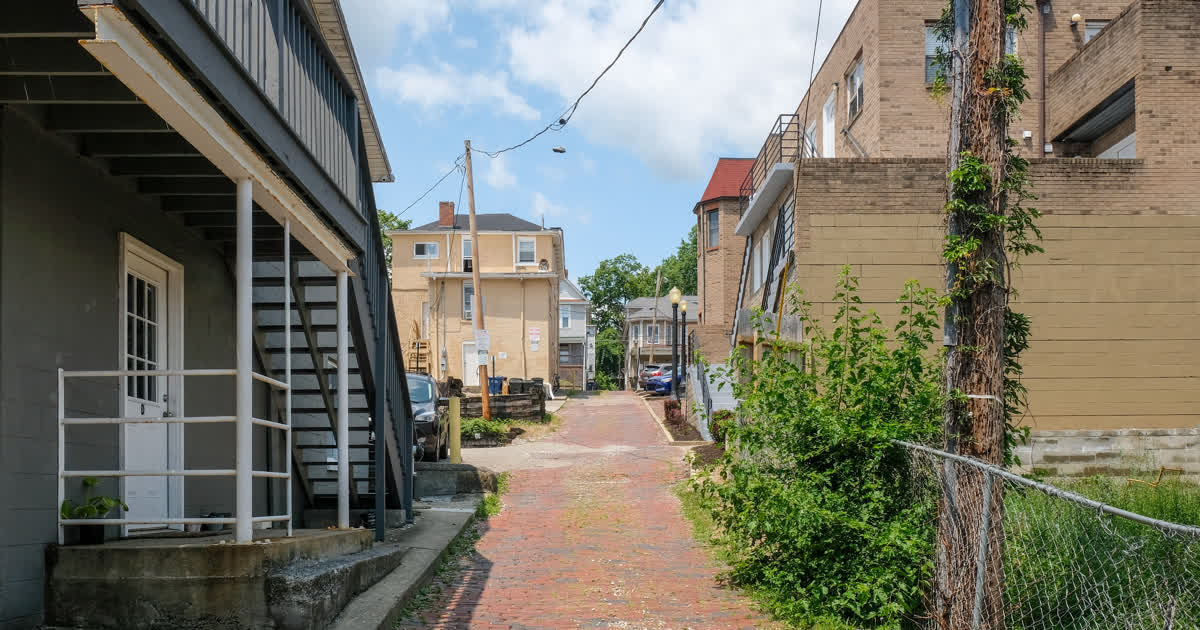 Red brick alley in downtown Athens Ohio