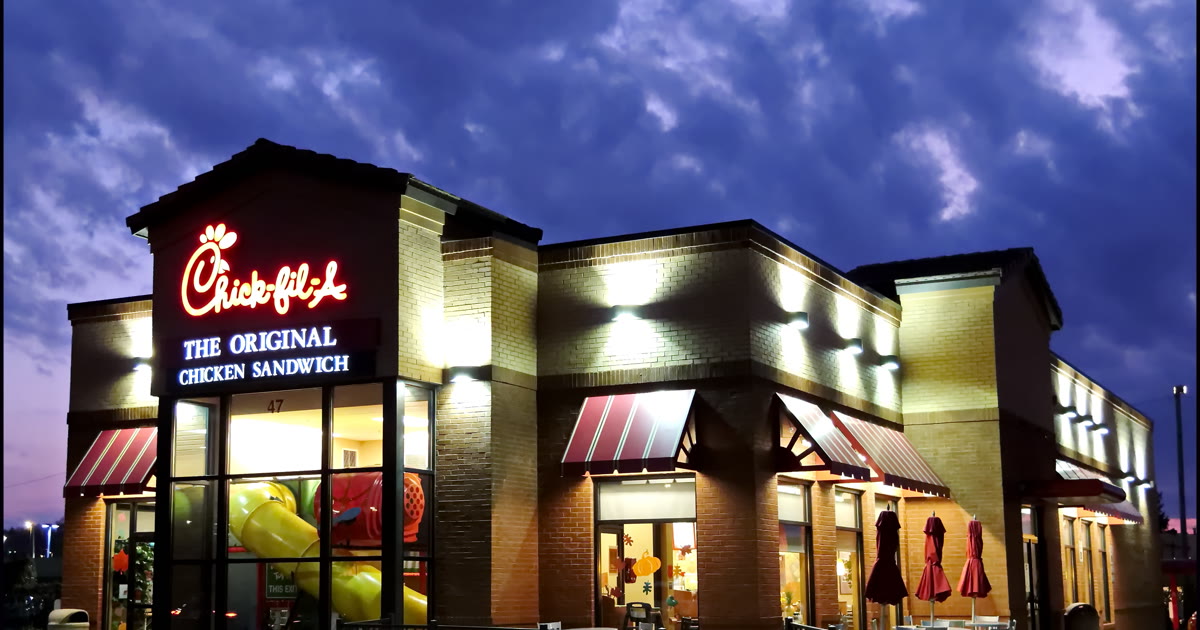 Chick-fil-A restaurant at dusk