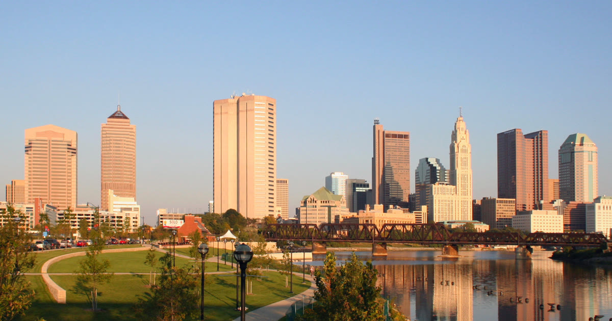 Downtown Columbus Ohio skyline along the Scioto River