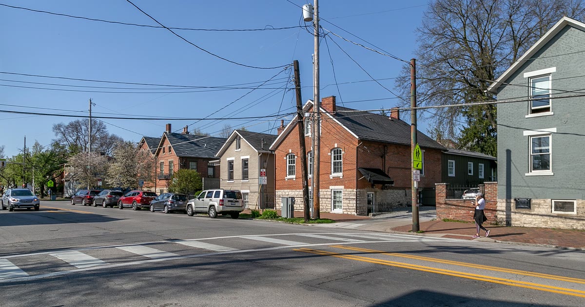 Houses on a residential street in Columbus German Village neighborhood