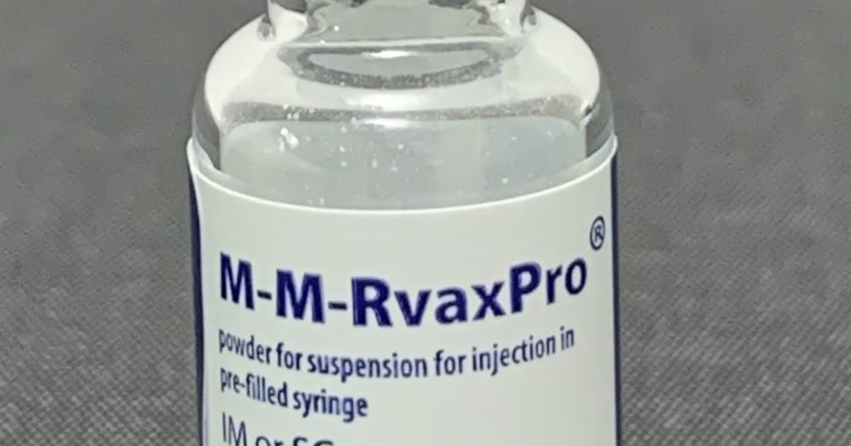 A vial of M-M-RvaxPro measles, mumps and rubella vaccine