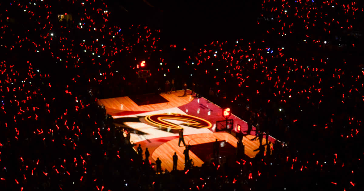 Cleveland Cavaliers home court at Rocket Arena before the home opener against Brooklyn