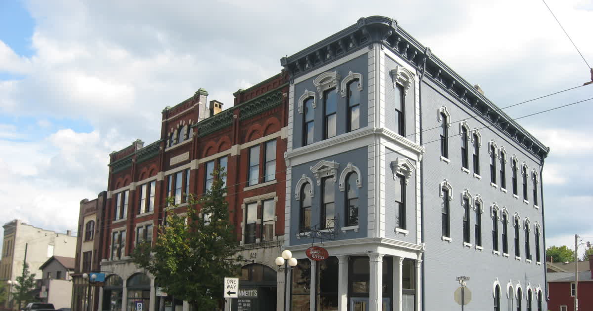 Historic buildings along East Fifth Street in Dayton's Oregon District