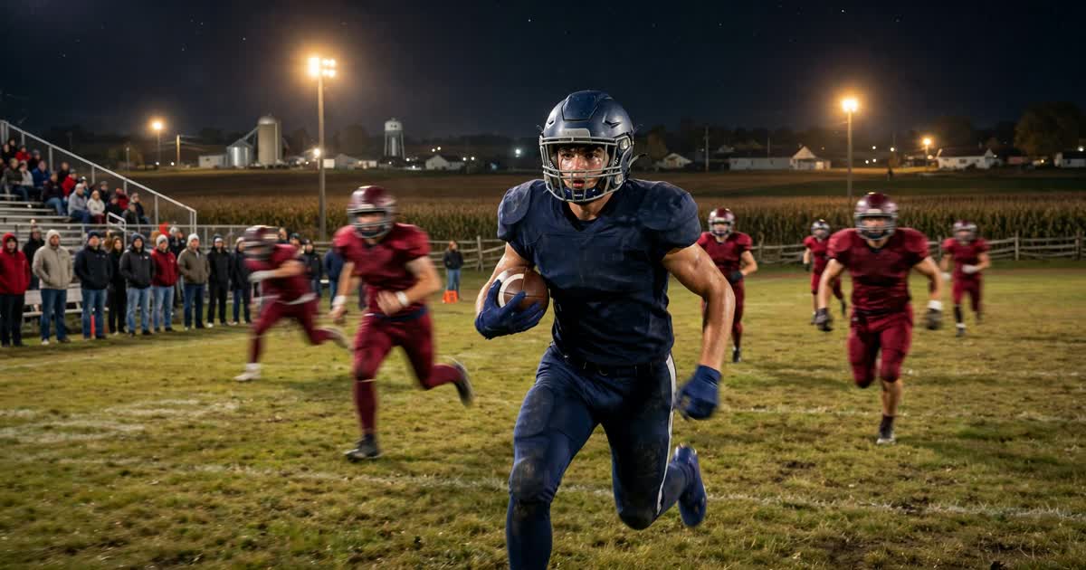 High school football game under lights in Ohio
