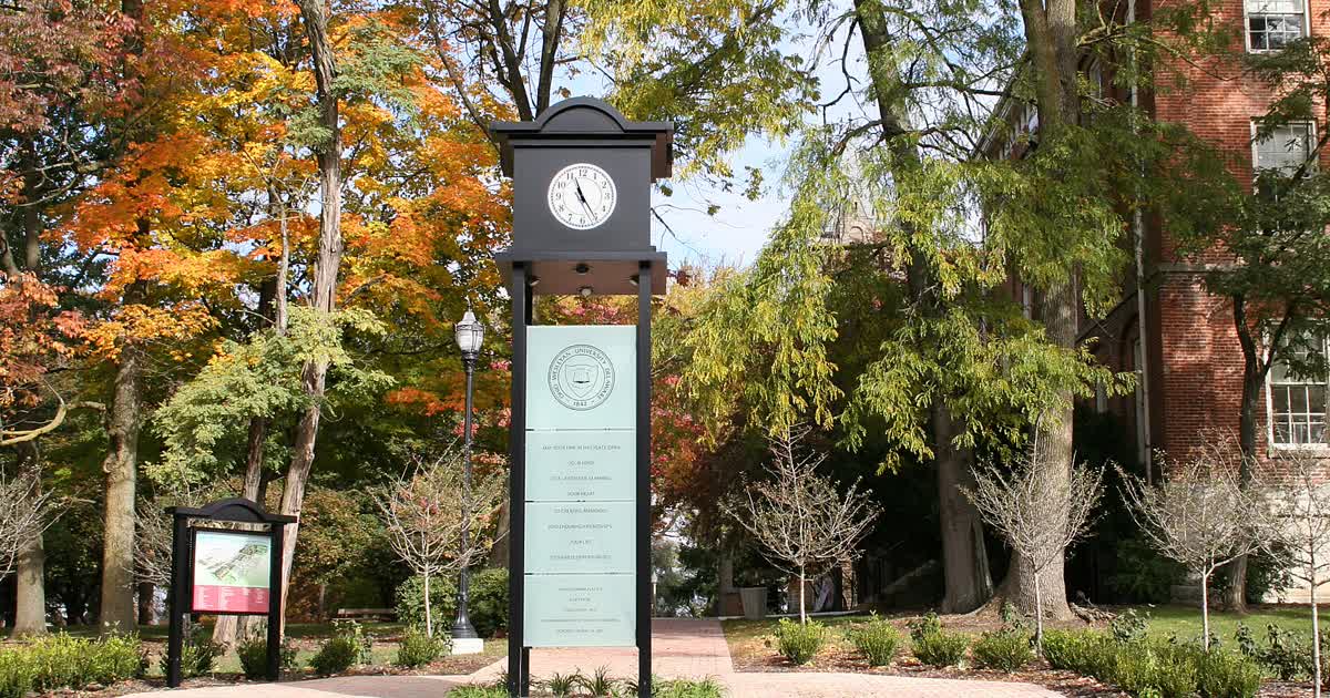 Ohio Wesleyan University campus clock tower in Delaware Ohio