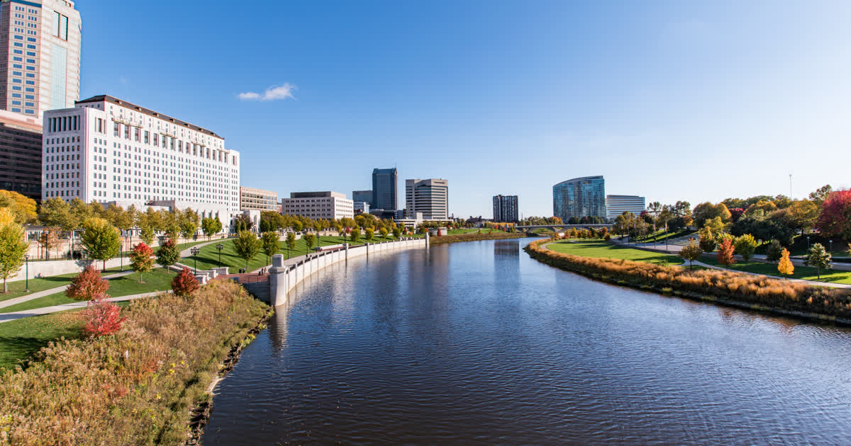 The Scioto Mile riverfront in downtown Columbus near Genoa Park