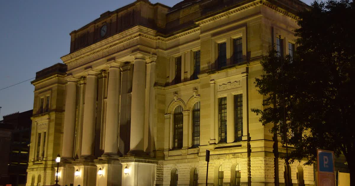 Clark County Courthouse in Springfield, Ohio at dusk