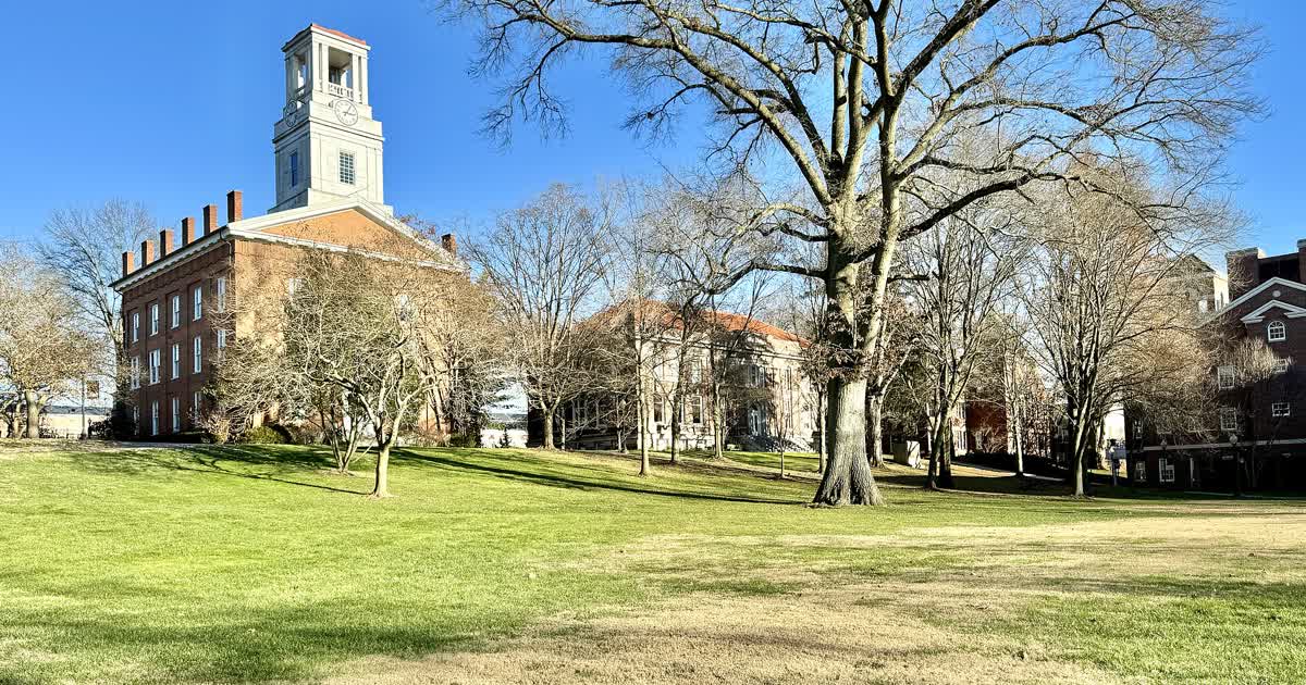 Marietta College campus with clock tower in Marietta, Ohio