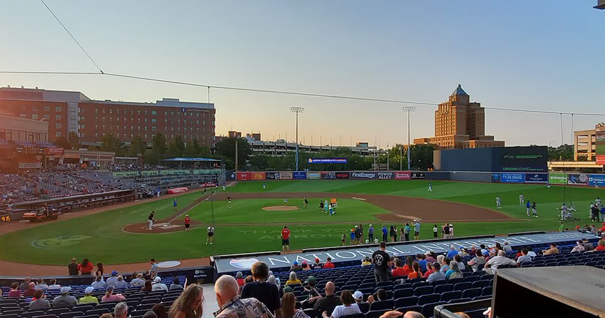 Canal Park in Akron, Ohio, home of the Akron RubberDucks, at evening