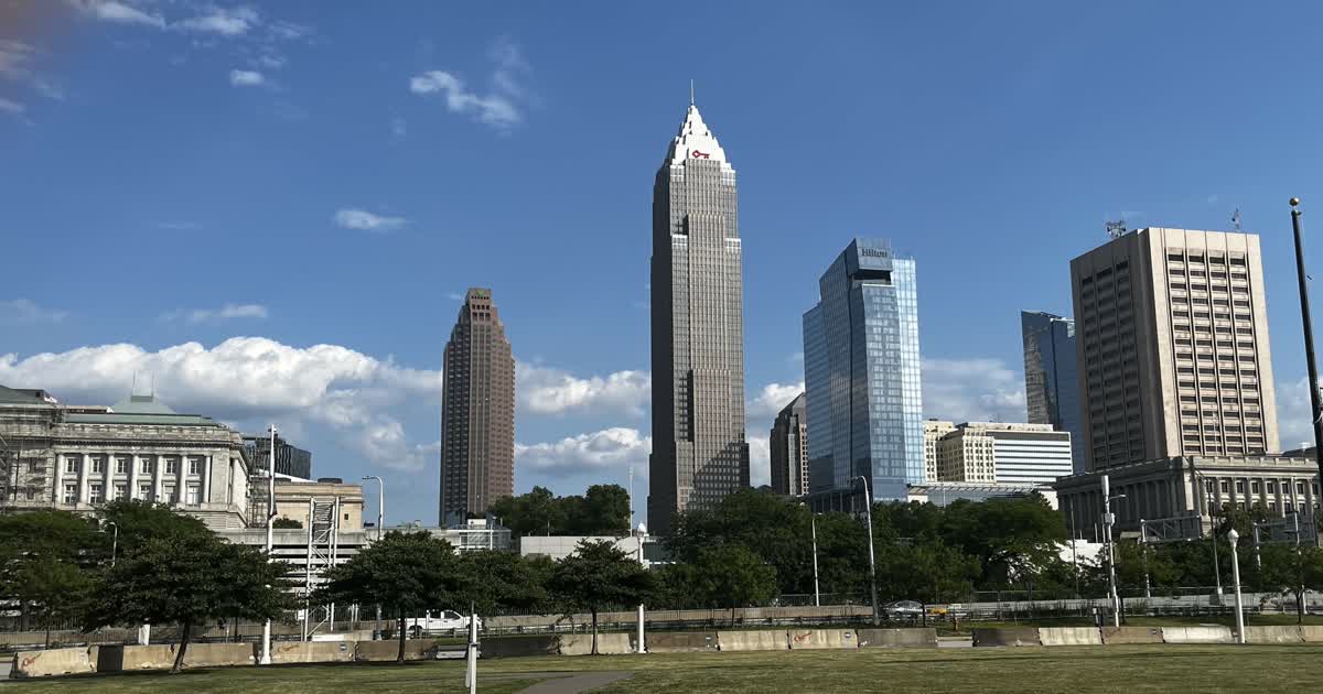 Downtown Cleveland skyline in Cuyahoga County Ohio