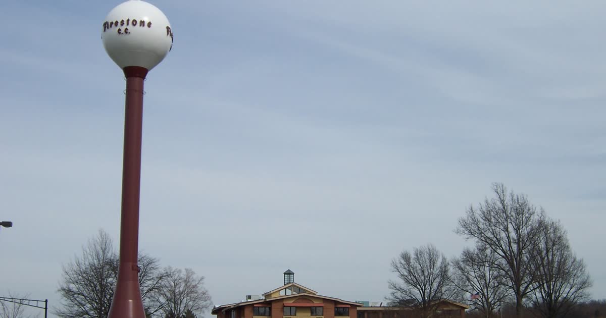 Firestone Country Club golf-ball water tower in Akron