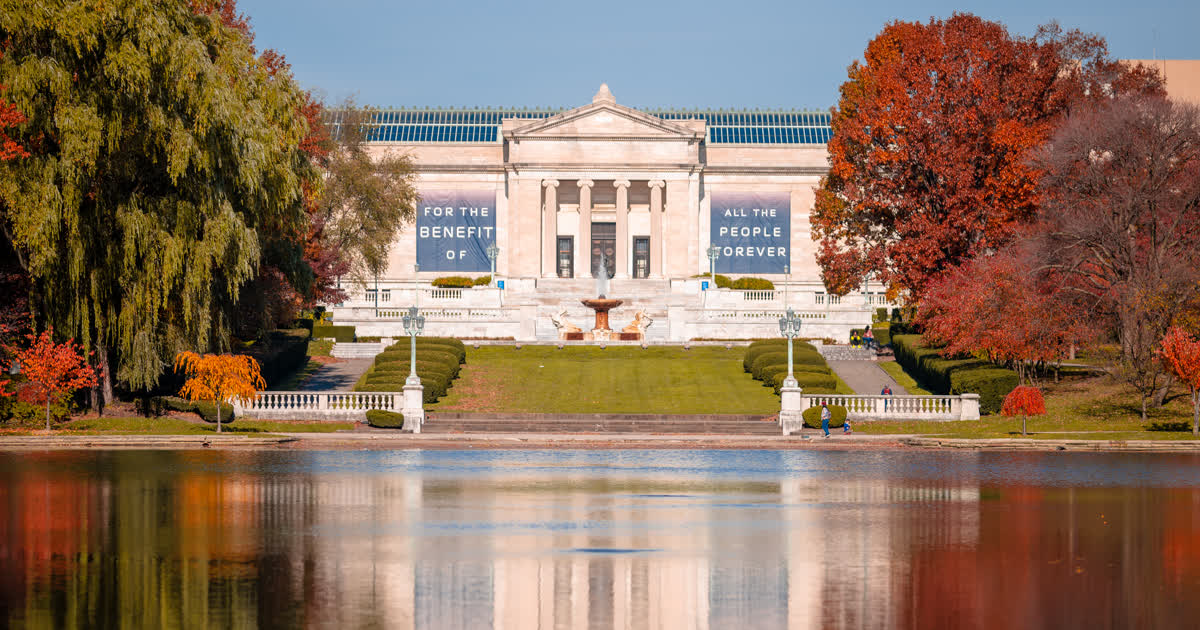 The Cleveland Museum of Art across Wade Lagoon in autumn