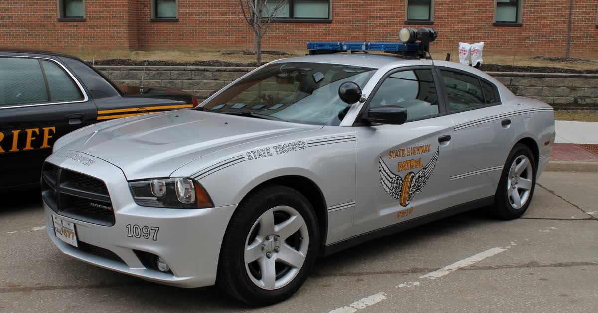 An Ohio State Highway Patrol cruiser marked State Trooper and State Highway Patrol Ohio