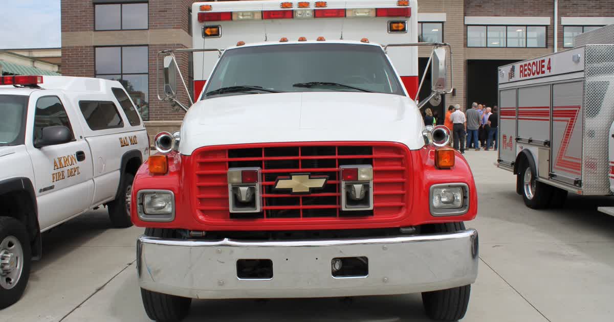 Akron Fire Department vehicles outside a city fire station