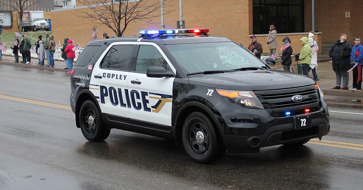 A Copley Township, Ohio, police SUV with Copley Police lettering on its side