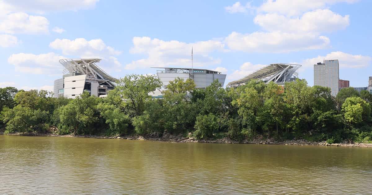 Paycor Stadium in Cincinnati seen across the Ohio River