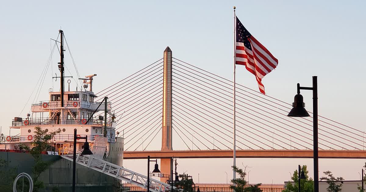 The Veterans Glass City Skyway over the Maumee River in Toledo Ohio
