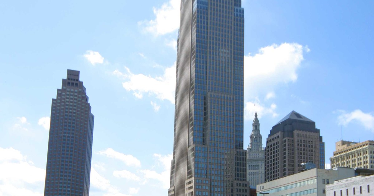 Sunny skies over downtown Cleveland on a warm fall afternoon in Ohio