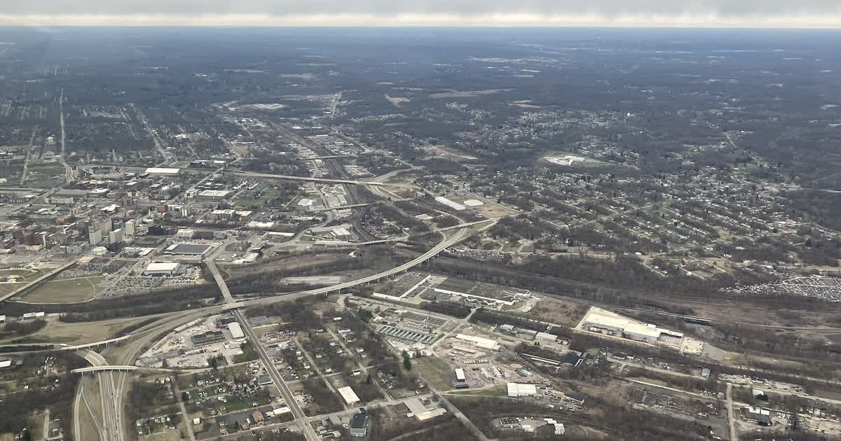 Downtown Youngstown Ohio aerial view