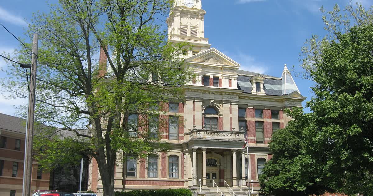 The Union County Courthouse in Marysville Ohio with its clock tower
