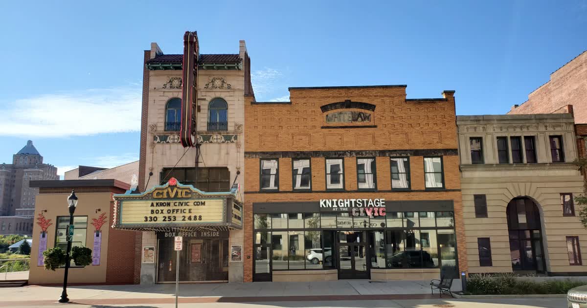 Akron Civic Theatre and Knight Stage on South Main Street in downtown Akron