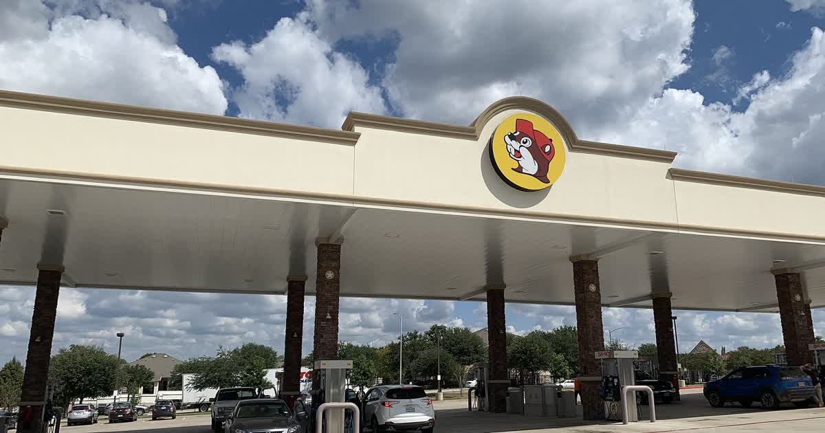 Buc-ee's travel center gas canopy with beaver logo in Texas