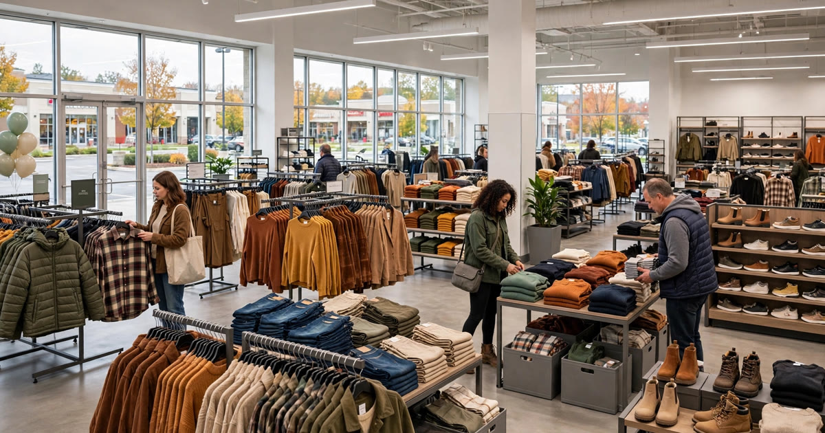 Shoppers browse clothing racks inside a new discount department store