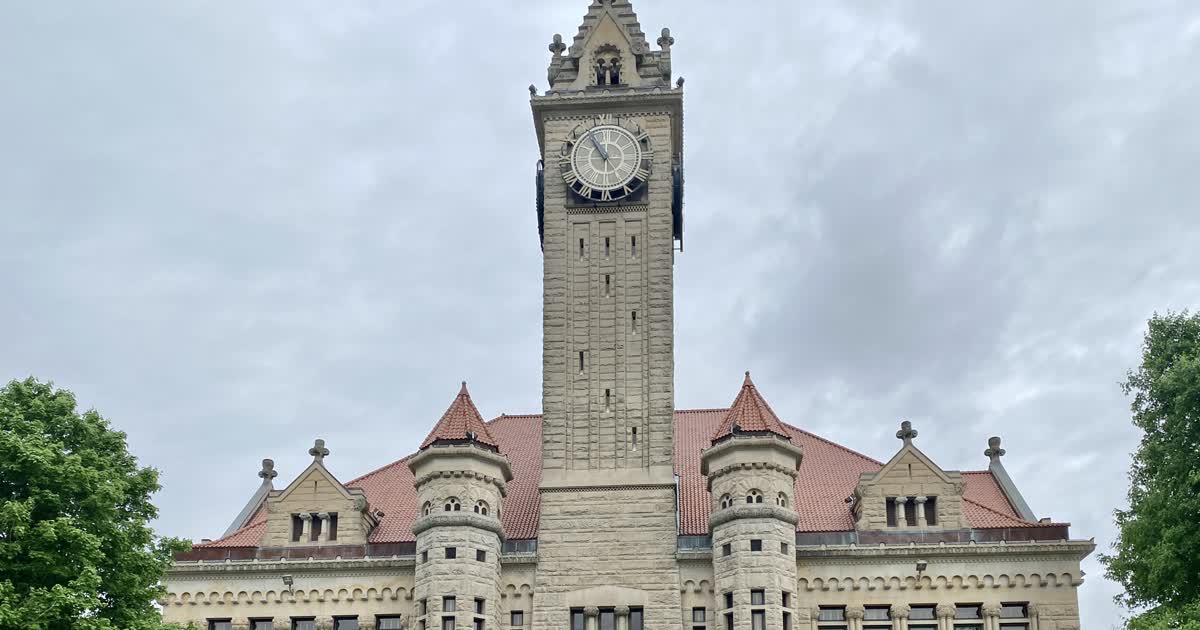 Wood County Courthouse clock tower in Bowling Green, Ohio