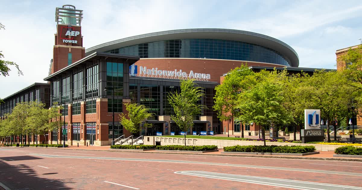 Nationwide Arena in Columbus, home of the Columbus Blue Jackets, on a sunny day