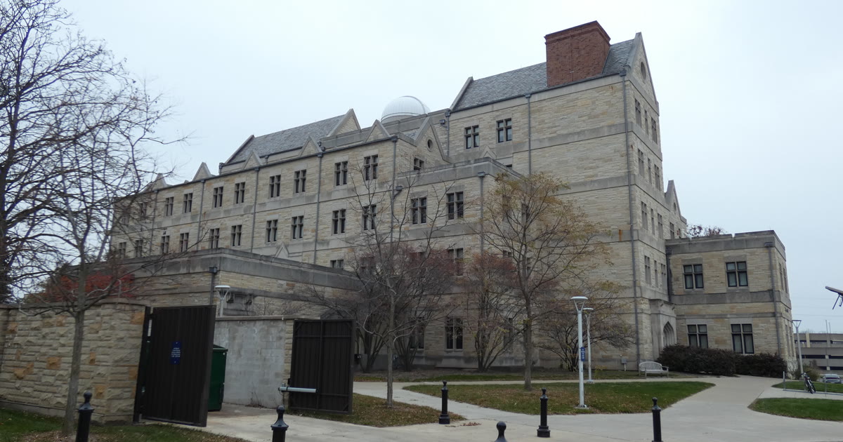 McMaster Hall, a stone university building, at The University of Toledo in Ohio