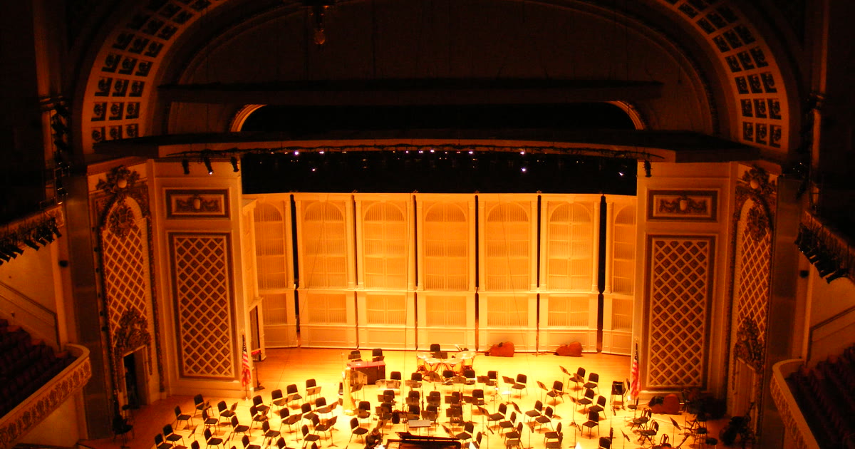 Stage at Cincinnati Music Hall set for an orchestra performance