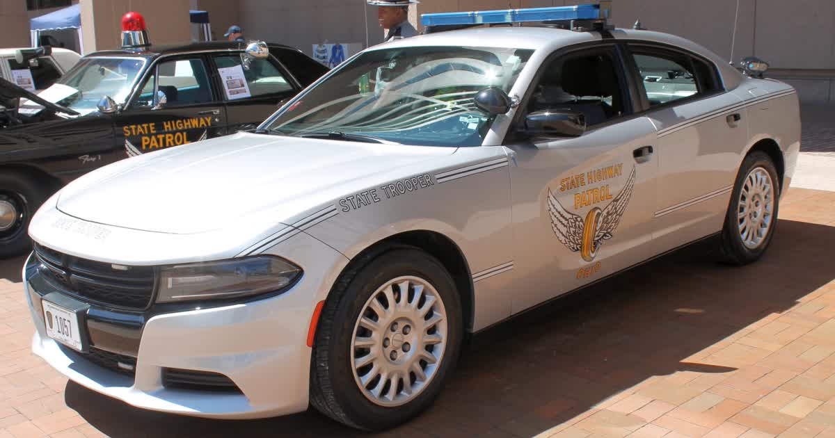 An Ohio State Highway Patrol Dodge Charger cruiser with State Trooper markings