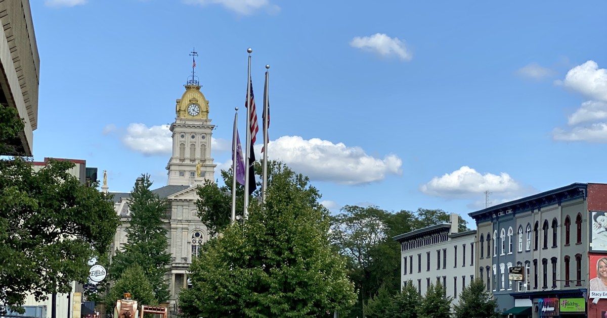 Licking County Courthouse clock tower in downtown Newark Ohio