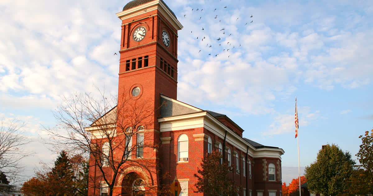 Morrow County Courthouse clock tower in Mount Gilead Ohio